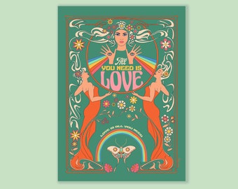 Carte "All you need is love"- version verte - Format 13x18cm