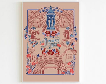 Affiche "Les Monuments de Paris" - Version claire - Format A4