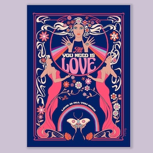 Carte "All you need is love" - Format 13x18cm - Version bleue