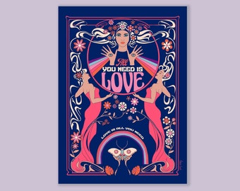 Carte "All you need is love" - Format 13x18cm - Version bleue