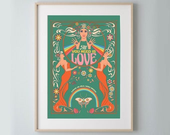 Affiche "All you need is love" - version verte - Format A3