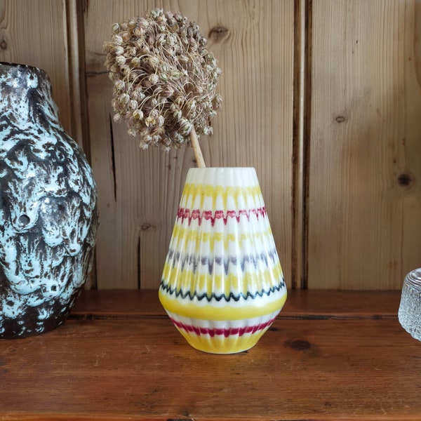 Colourful Vintage Hornsea Pottery Rainbow Posy Vase. 1960s Fluted Vase.