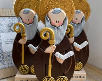 Figurine Saint Benedict Abbot saints and virgin in wood hand painted by artisans Religious Icon Cute Souvenir Decoration product.