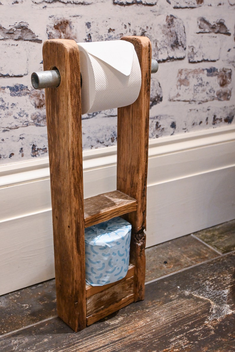 Reclaimed Wooden Freestanding Toilet Roll Holder Etsy