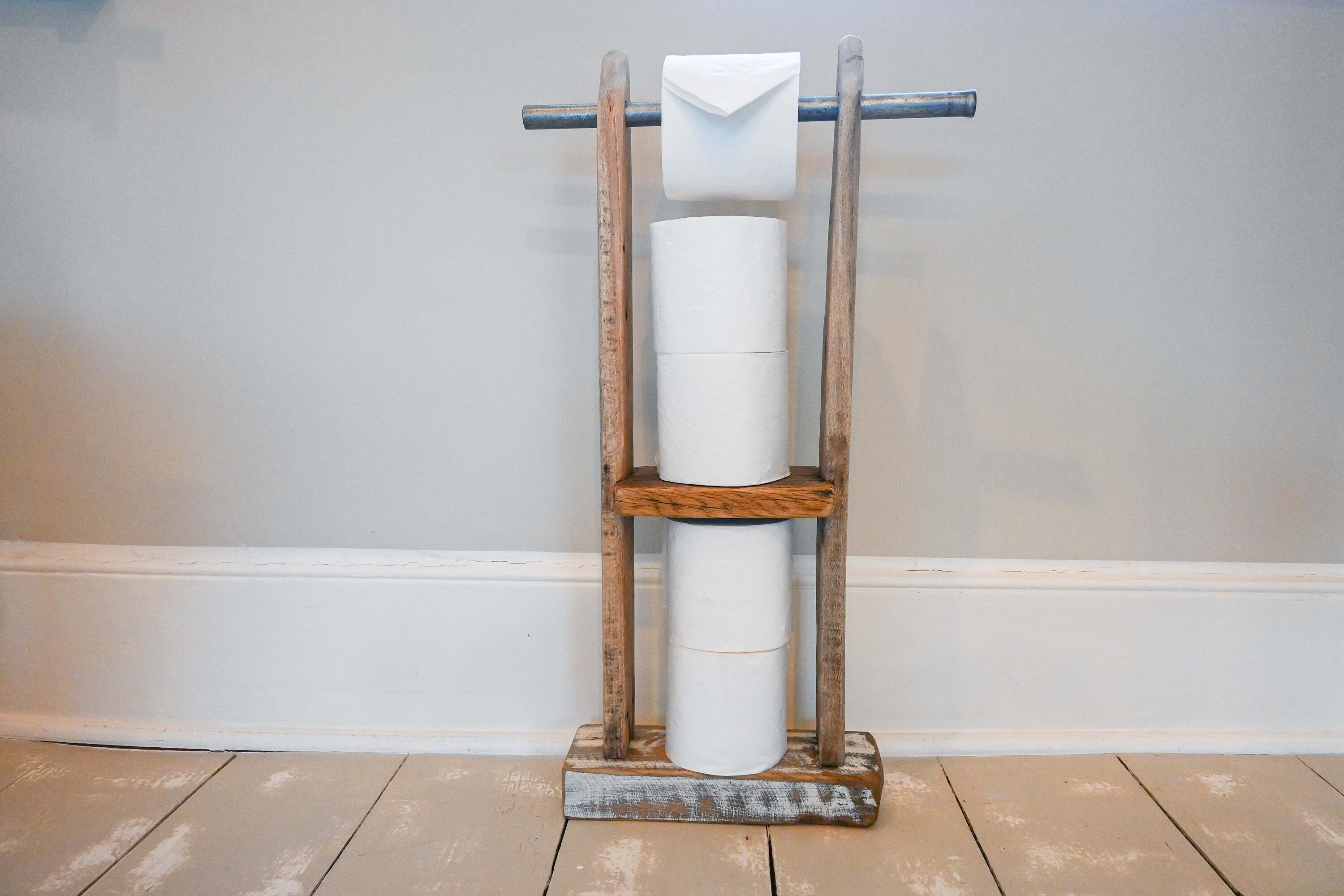 Reclaimed Wooden Freestanding Toilet Roll Holder Etsy