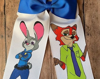 Zootopia hand painted hair bow, Disney inspired hair bow, Judy hopps hair bow, Nick Wilde hair bow, fox, Bunny, hair clips, gift, Holiday