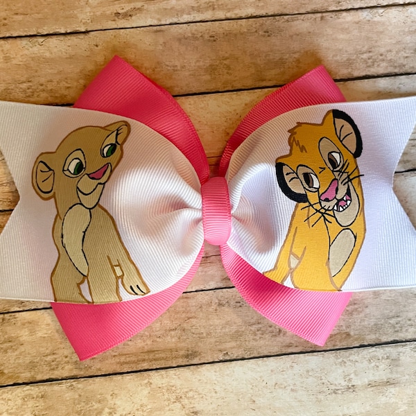 Disney’s Lion King hand painted hair bow, Nala and Simba as Cubs, Disney hair bow, Handpainted hair bows, hand painted hair bow