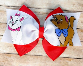 Aristocats Marie and Toulouse hair bow, Disney hand-painted hair bow, Aristocats, Marie, Toulouse, Disney, Disney Trip,