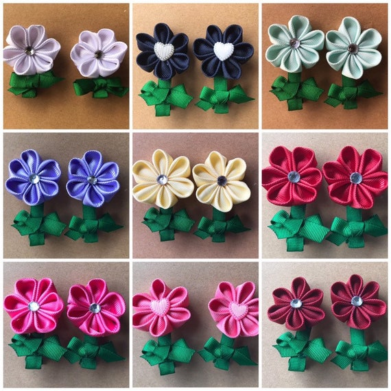 Kanzashi Flower Hair Clip Set Kanzashi Hair Bows Kanzashi Etsy