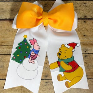 Christmas Disney Winnie the Pooh and piglet hand painted hair bow, Winnie The Pooh, Piglet, Disney, Christmas hair bow