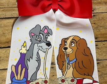 Lady and the Tramp hair bow, Disney hand-painted hair, Lady, Tramp, Dogs, Puppy, Disney, Disney Trip, present