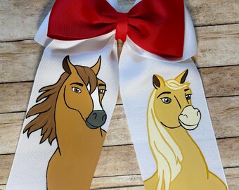 Spirit and Chica Linda or Spirit and Boomerang hand painted hair bow, Spirit riding free, Spirit, chica linda, horses, pony, hair bow