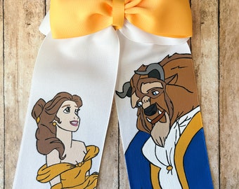 Disney Beauty and the Beast hand painted hair bow, Beast and Belle hair bow, Beauty and the Beast Hair bow, Disney, Belle, Beast, Christmas