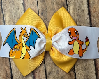 Charmander/Charizard hand-painted hair bow.