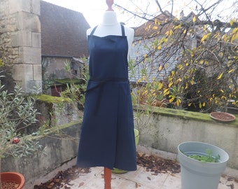 Tablier de potier en toile de coton indigo avec poches