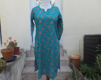 Tunic dress in Indian-inspired cotton veil fitted shape size 36/38