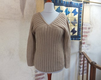 Pull en laine et mohair et soie de Phildar coloris camel