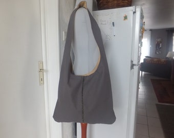 Sac Hobo toile de coton coloris tauupe doublé popeline imprimée