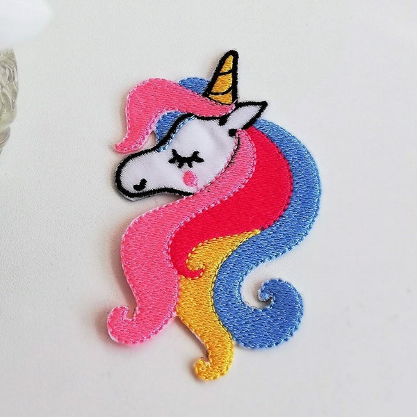 Iron on Unicorn Head Patch or Sew on Embroidered Applique Unicorn Head Patch for Jackets, Jeans