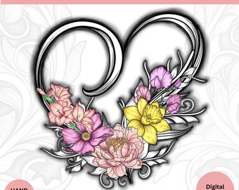 Custom Heart Birth Flower Tattoo Design | Personalized Line Art Family & Memorial Tattoo | Digital Download