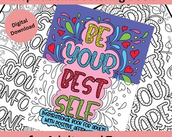 Libro para colorear de afirmaciones para adultos: Atención plena y autocuidado (Descarga digital, 47 páginas)