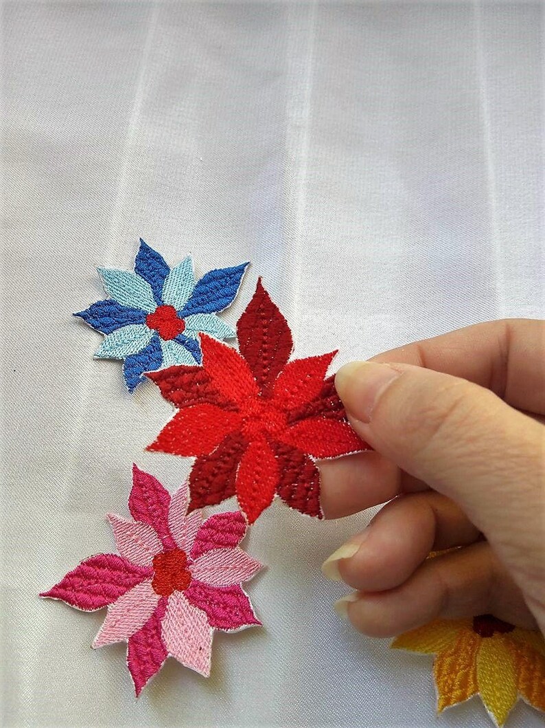 FREE SHIPPING Iron on Flower Patch Flower Patches Poinsettia Applique Embroidered Patch Poinsettia Sew on Patches