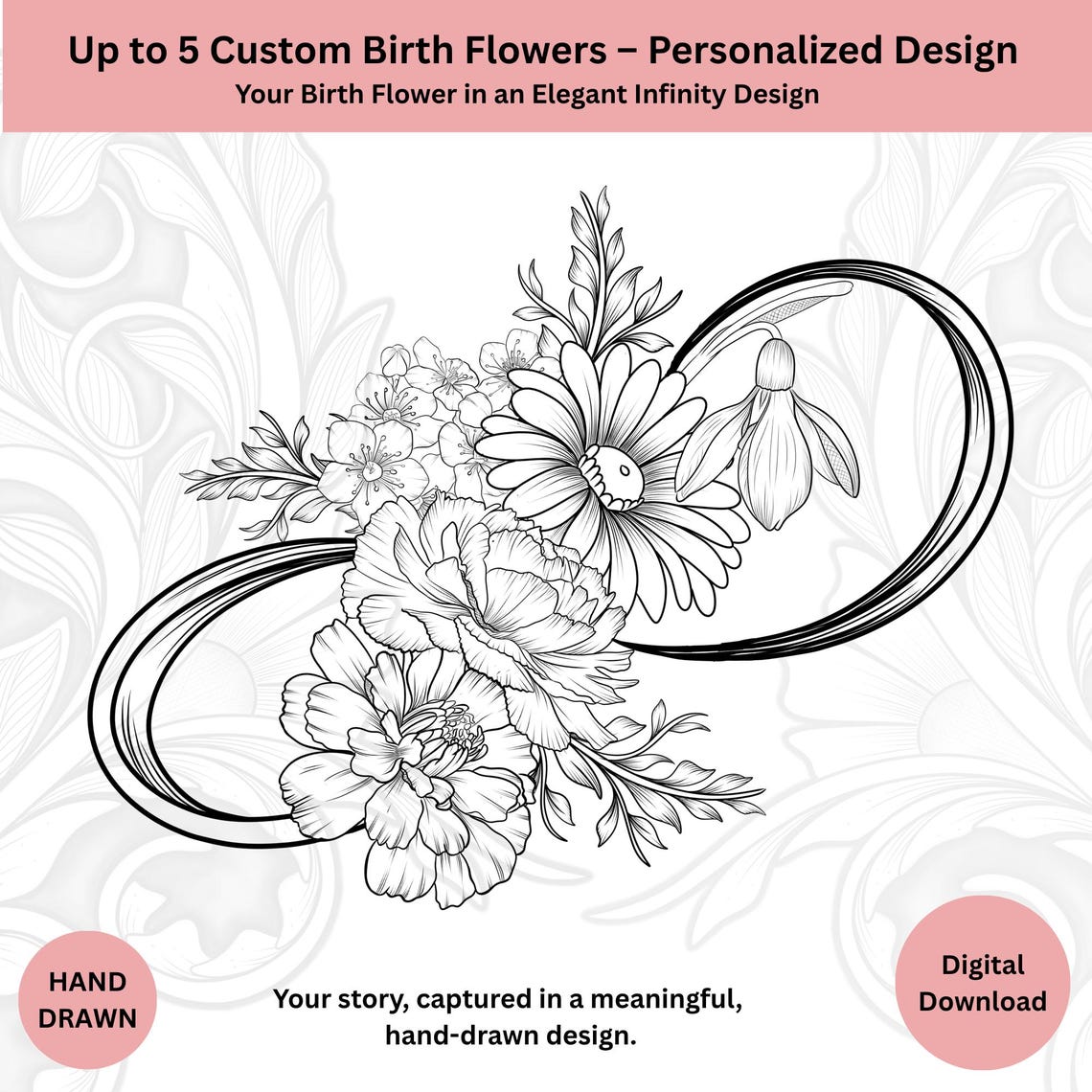 Custom Infinity Birth Flower Tattoo Design: Family Floral Art (digital ...