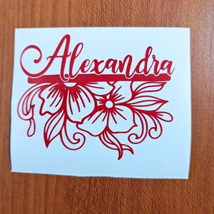 Adesivo decalcomania in vinile con nome floreale personalizzato, nome singolo con decalcomania in vinile fiore per bottiglie d'acqua, bicchieri, laptop, auto, bicchiere di vino,