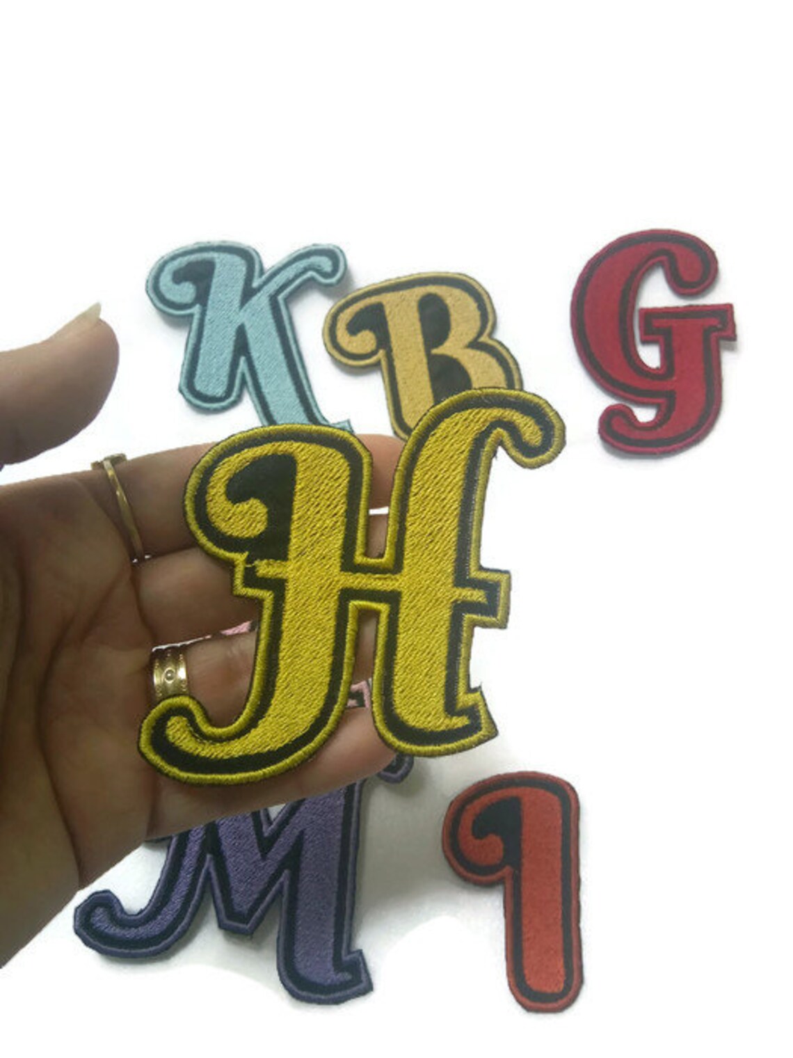 Iron on Letters Embroidered Patches on Black Satin Material Etsy