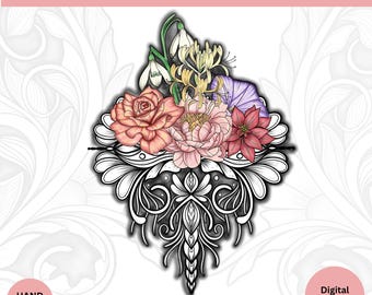 Custom Birth Flower Mandala Tattoo Design (Digital Download)