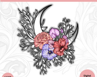 Custom Moon Birth Flower Tattoo Design | Family Memorial Art (Digital Download)