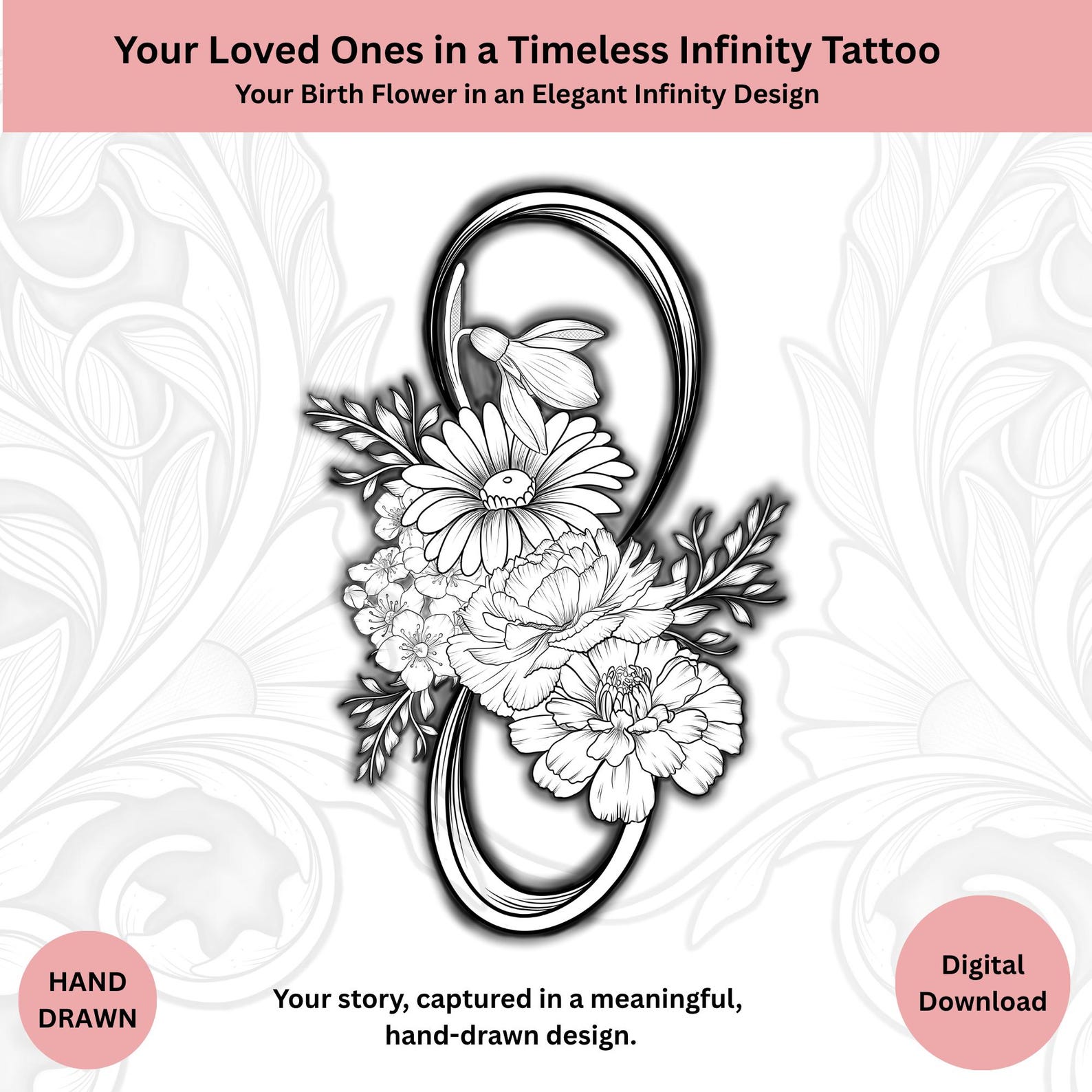 Custom Infinity Birth Flower Tattoo Design: Family Floral Art (digital ...