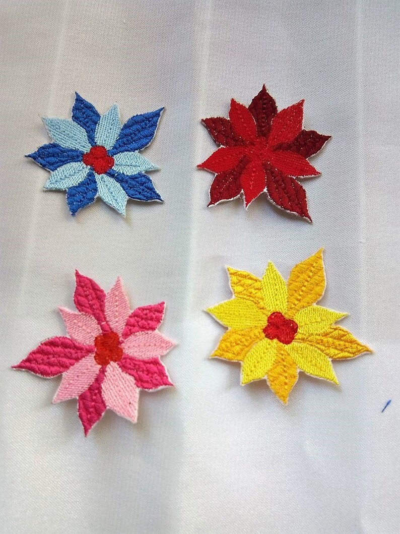 FREE SHIPPING Iron on Flower Patch Flower Patches Poinsettia Applique Embroidered Patch Poinsettia Sew on Patches