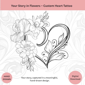 Custom Heart Birth Flower Tattoo Design – Up to 5 Personalized Flowers – Memorial Tattoo, Family Symbol, Digital Download