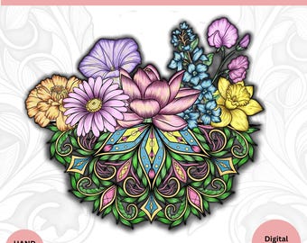 Birth Flower Mandala Tattoo Design | Custom Floral Line Art (Digital Download)