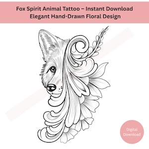 Fox Tattoo Design • Hand-Drawn Ornamental Animal & Floral Line Art • Spirit Animal Symbol • Digital Tattoo Download