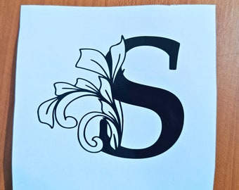 Single Initial with Floral Design Vinyl Decal, Floral Monogram Vinyl Decal, Letter with Flower Design Vinyl Decal, Wedding Decal