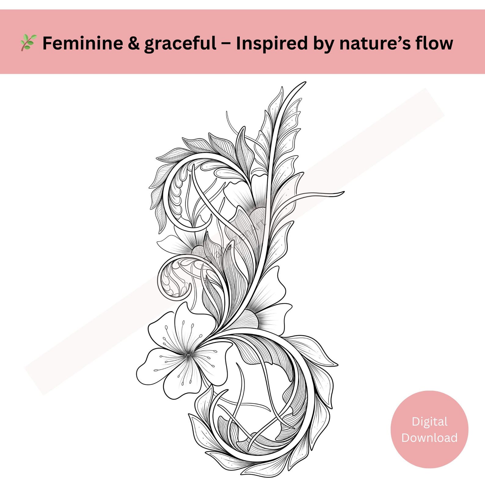 Elegant Floral Tattoo Design: Botanical Line Art (digital Download) - Etsy