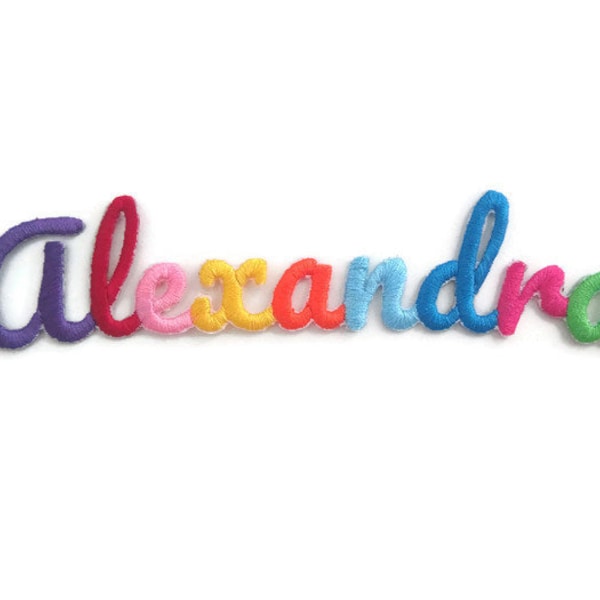 Embroidered Iron on Rainbow Name Patch, Sew on Rainbow Name Patches, Embroidered Rainbow Name Applique, Iron on Name Patches,