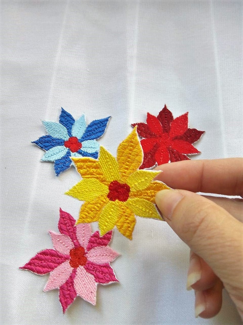 FREE SHIPPING Iron on Flower Patch Flower Patches Poinsettia Applique Embroidered Patch Poinsettia Sew on Patches