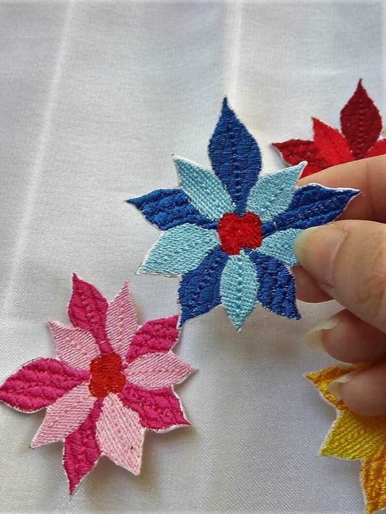 FREE SHIPPING Iron on Flower Patch Flower Patches Poinsettia Applique Embroidered Patch Poinsettia Sew on Patches