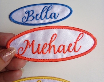 White Iron on Name Patch, Custom Embroidered Name Patch, White Name Tag, Sew on Name Patch, Embroidered Name Tag, DHL Express