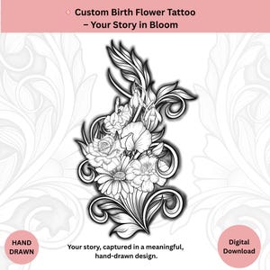 &quot;Individuelle Geburtsblume Tattoo Design: &quot;&quot;Personalisierter Blumenstrauß&quot;&quot; (Digitaler Download, PDF/PNG Dateien)&quot;