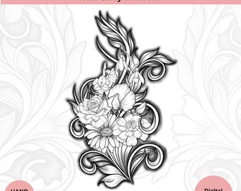 Custom Birth Flower Tattoo Design: Personalized Floral Bouquet (Digital Download, PDF/PNG Files)