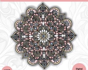 Mandala Tattoo Design | Geometric Sacred Art | Printable Line Art & Colored Digital Download