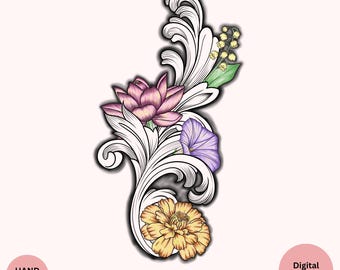 Custom Birth Flower Tattoo Design • Hand-Drawn Floral Line Art (Digital Download)