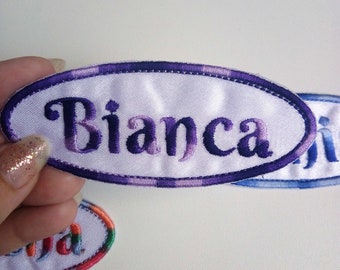 Iron on Embroidered Name Tag with Variegated Thread for Jackets, Jeans, Backpack, clothing. DHL EXpress shipping