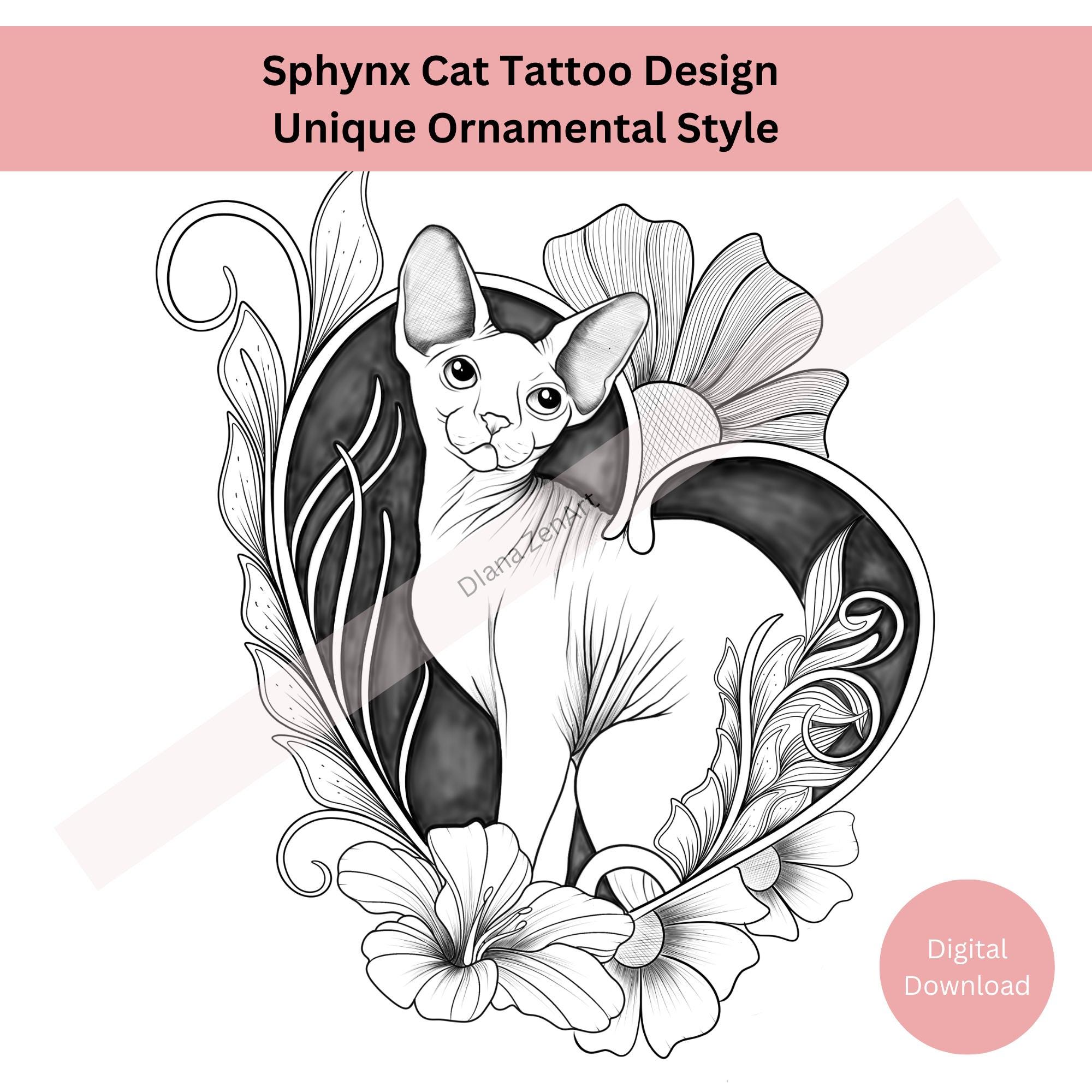 Sphynx cat tattoos - Etsy 日本