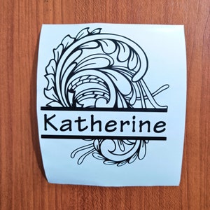 Nome personalizzato con decalcomania in vinile dal design floreale astratto, decalcomania in vinile con nome artistico Zentangle personalizzato per laptop, confezione regalo, carte, auto, ecc.