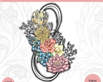 Custom Infinity Birth Flower Tattoo Design: Family Floral Art (Digital Download